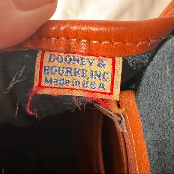 Vintage 90s Dooney & Bourke Pebble Blue and Brown Leather Crossbody Satchel Bag - Picture 8 of 9